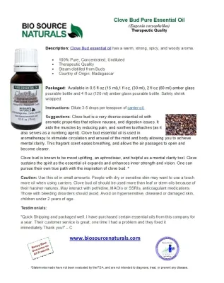 Clove Bud Pure Essential Oil with Analysis Report &amp; Free Affirmation Digital Card