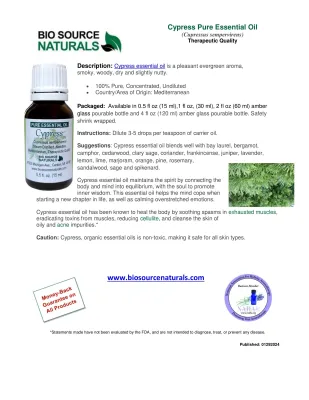 Cypress Pure Essential Oil with Analysis Report &amp; Free Affirmation Digital Card