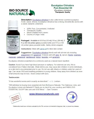 Eucalyptus, Citriodora Pure Essential Oil with Free Affirmation Digital Card