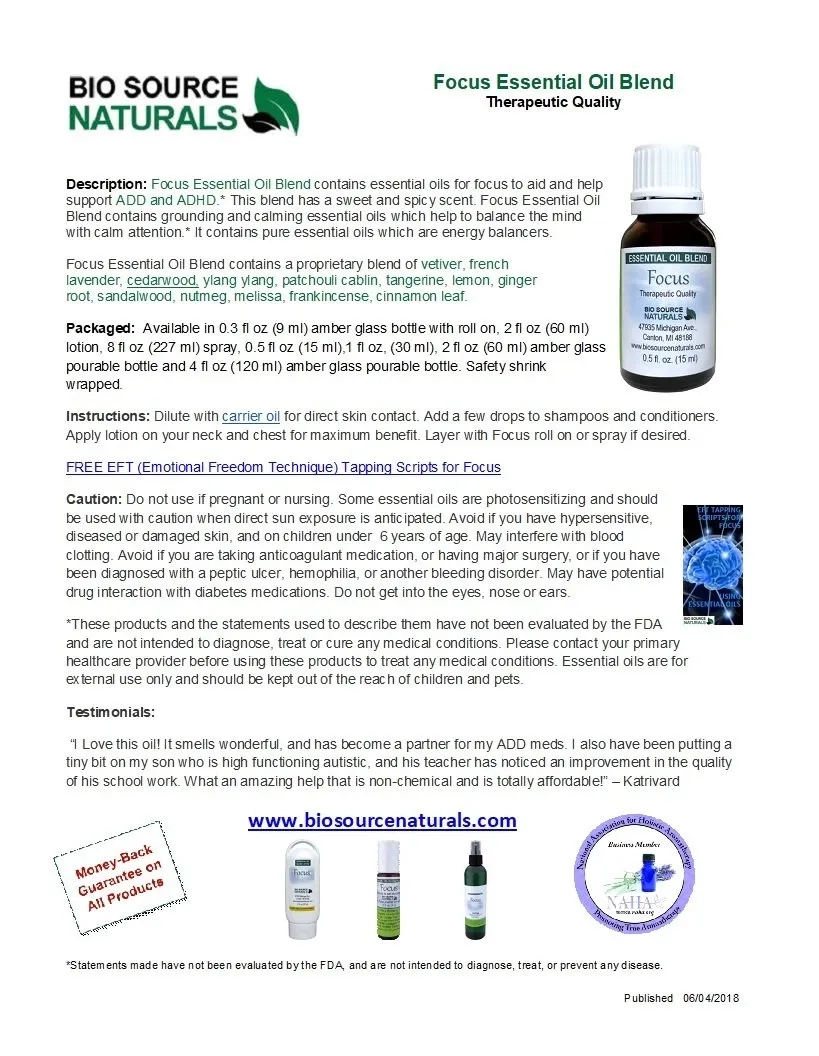 Focus Essential Oil Blend Product Bulletin
