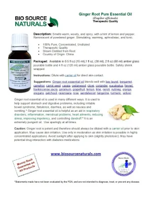 Ginger Root Pure Essential Oil with Free Affirmation Digital Card