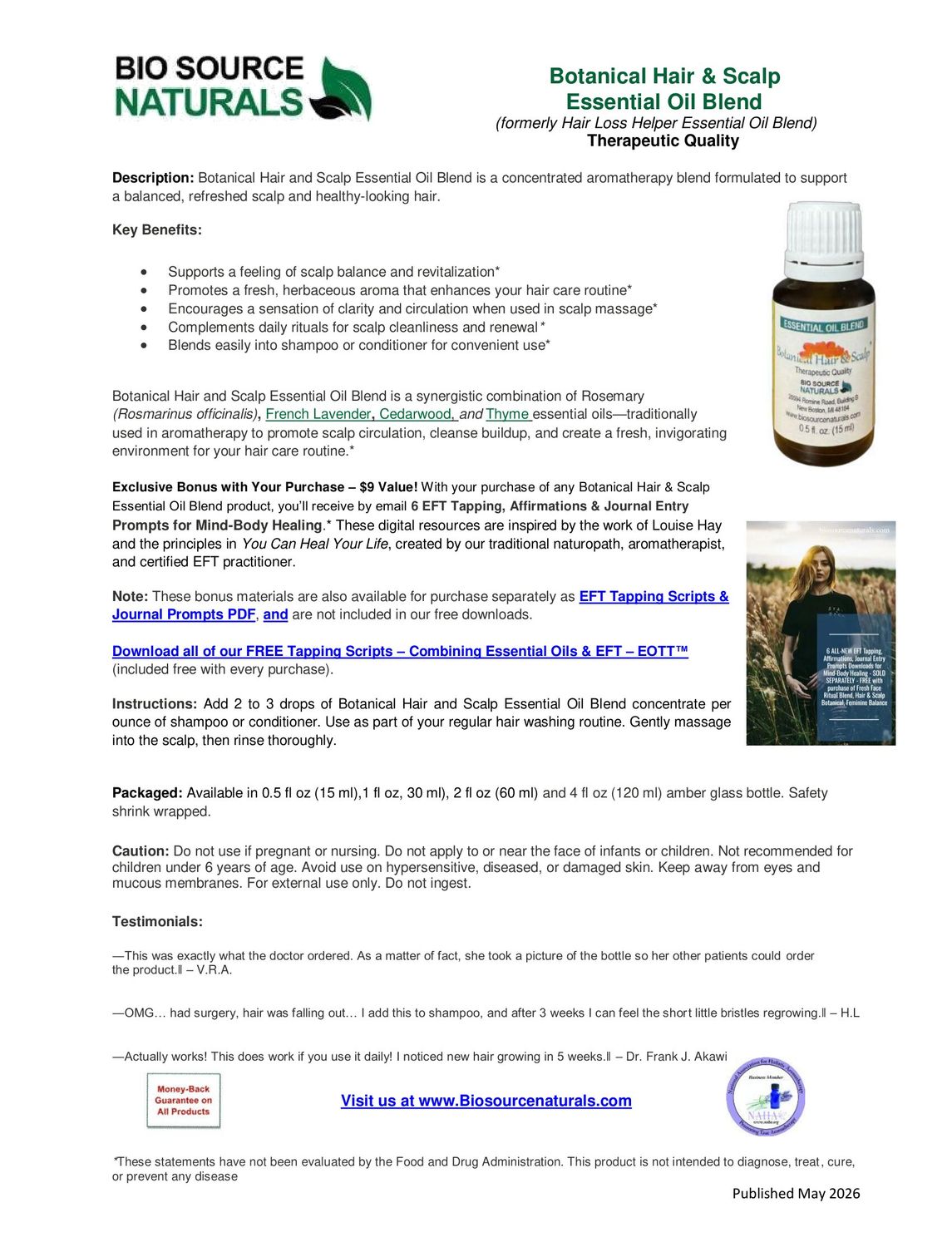 Botanical Hair and Scalp Essential Oil Blend Product Bulletin