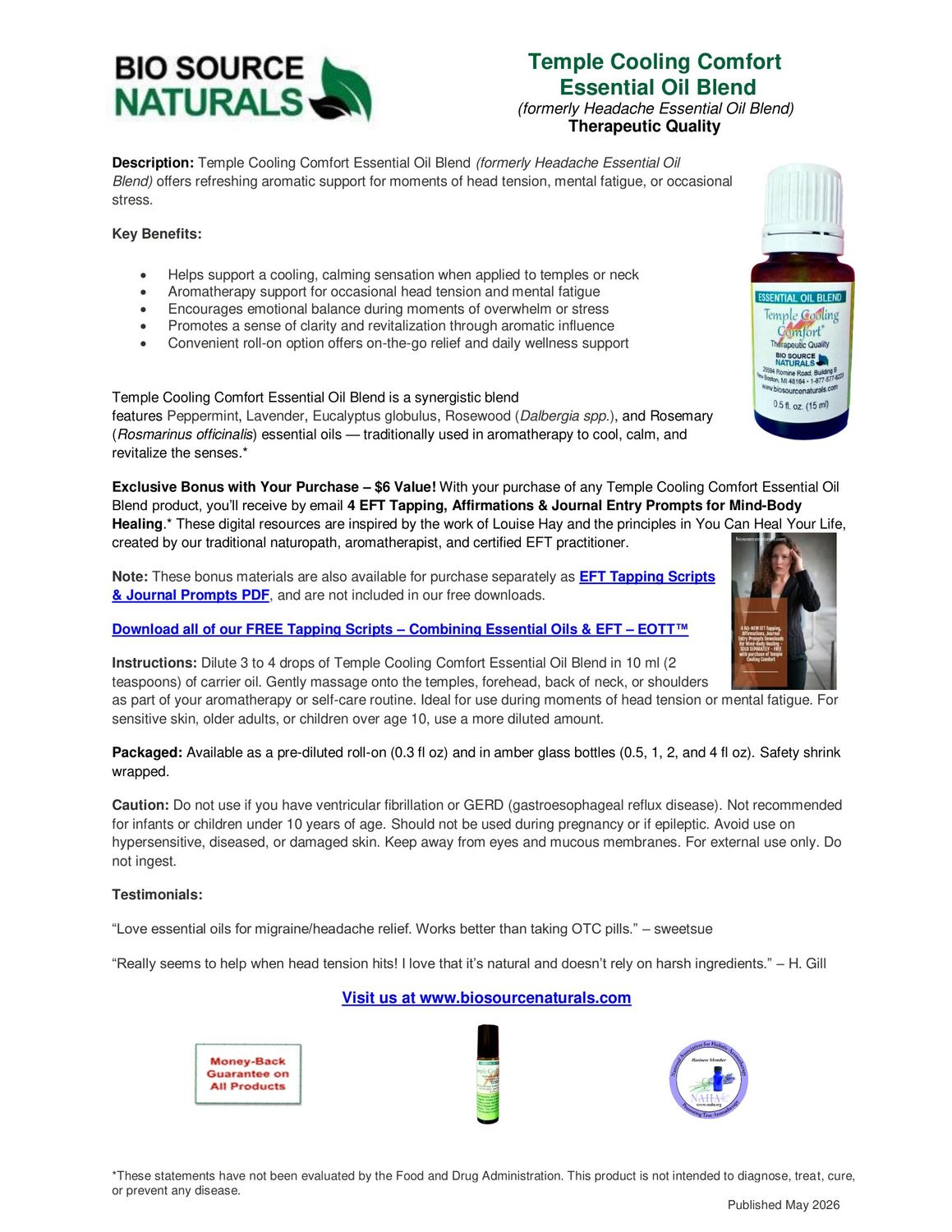 Temple Cooling Comfort Essential Oil Blend Product Bulletin