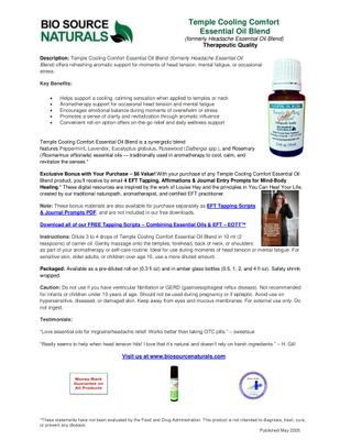 Temple Cooling Comfort Essential Oil Blend Product Bulletin