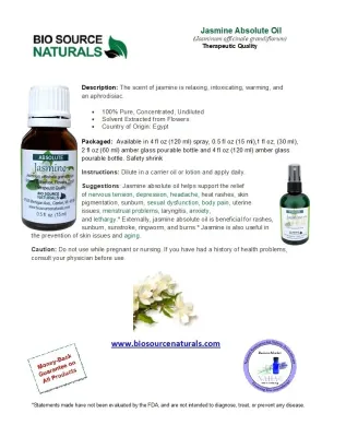 Jasmine Absolute  Oil with Analysis Report &amp; Free Affirmation Digital Card