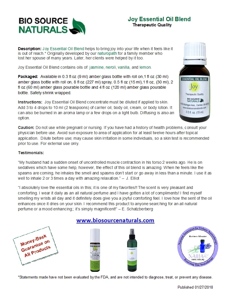 Joy Essential Oil Blend Product Bulletin