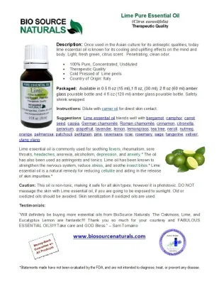 Lime Pure Essential Oil with Free Affirmation Digital Card