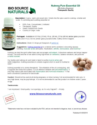 Nutmeg Pure Essential Oil with Analysis Report &amp;  Free Affirmation Digital Card