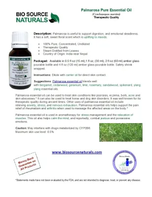 Palmarosa Pure Essential Oil with Analysis Report &amp; Free Affirmation Digital Card