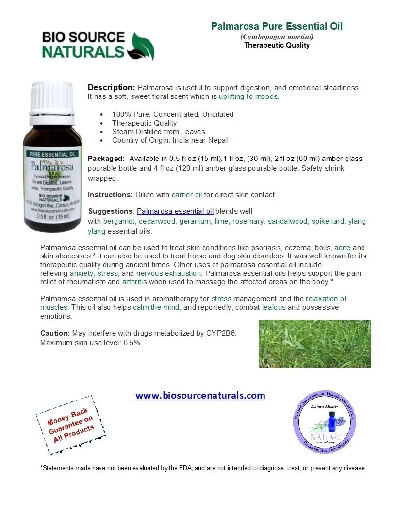 Palmarosa Pure Essential Oil Product Bulletin