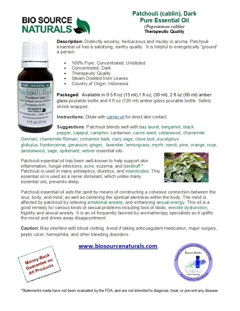 Patchouli, Dark Pure Essential Oil Product Bulletin