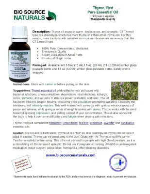 Thyme, Red Pure Essential Oil CT Thymol with Free Affirmation Digital Card
