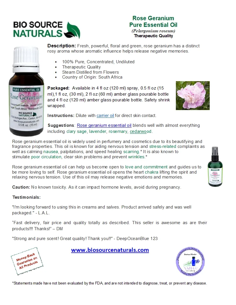 Rose Geranium Pure Essential Oil Product Bulletin