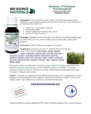 Rosemary, Verbenone CT Pure Essential Oil - Morocco with Analysis Report &amp; Free Affirmation Digital Card