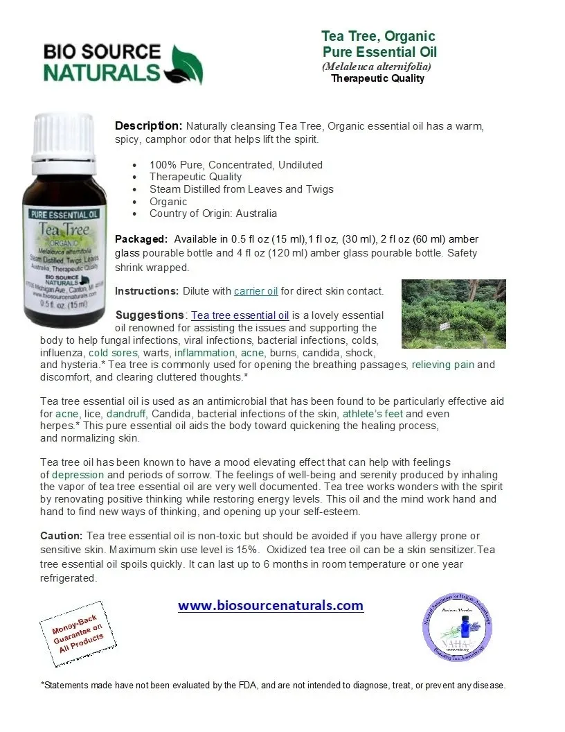 Tea Tree, Organic Pure Essential Oil Product Bulletin