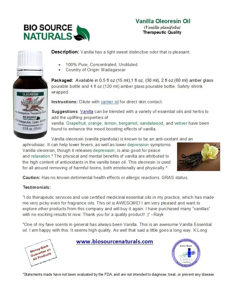 Vanilla Oleoresin Oil Product Bulletin