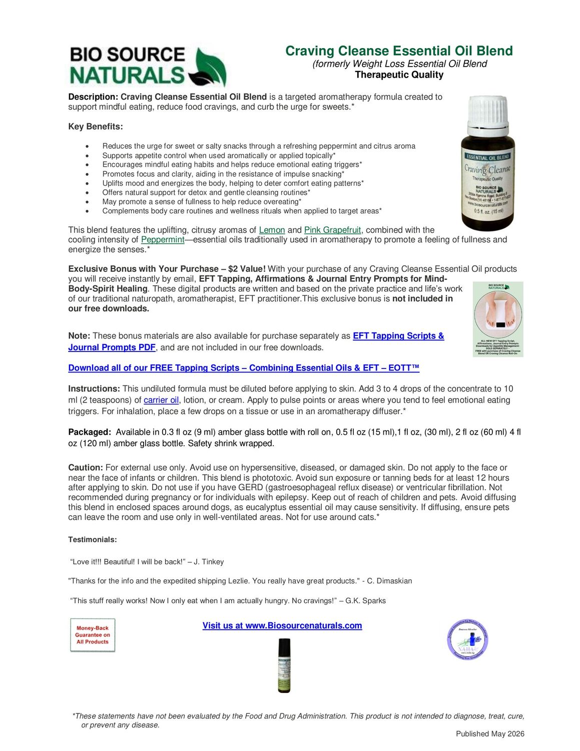 Craving Cleanse Essential Oil Blend Product Bulletin