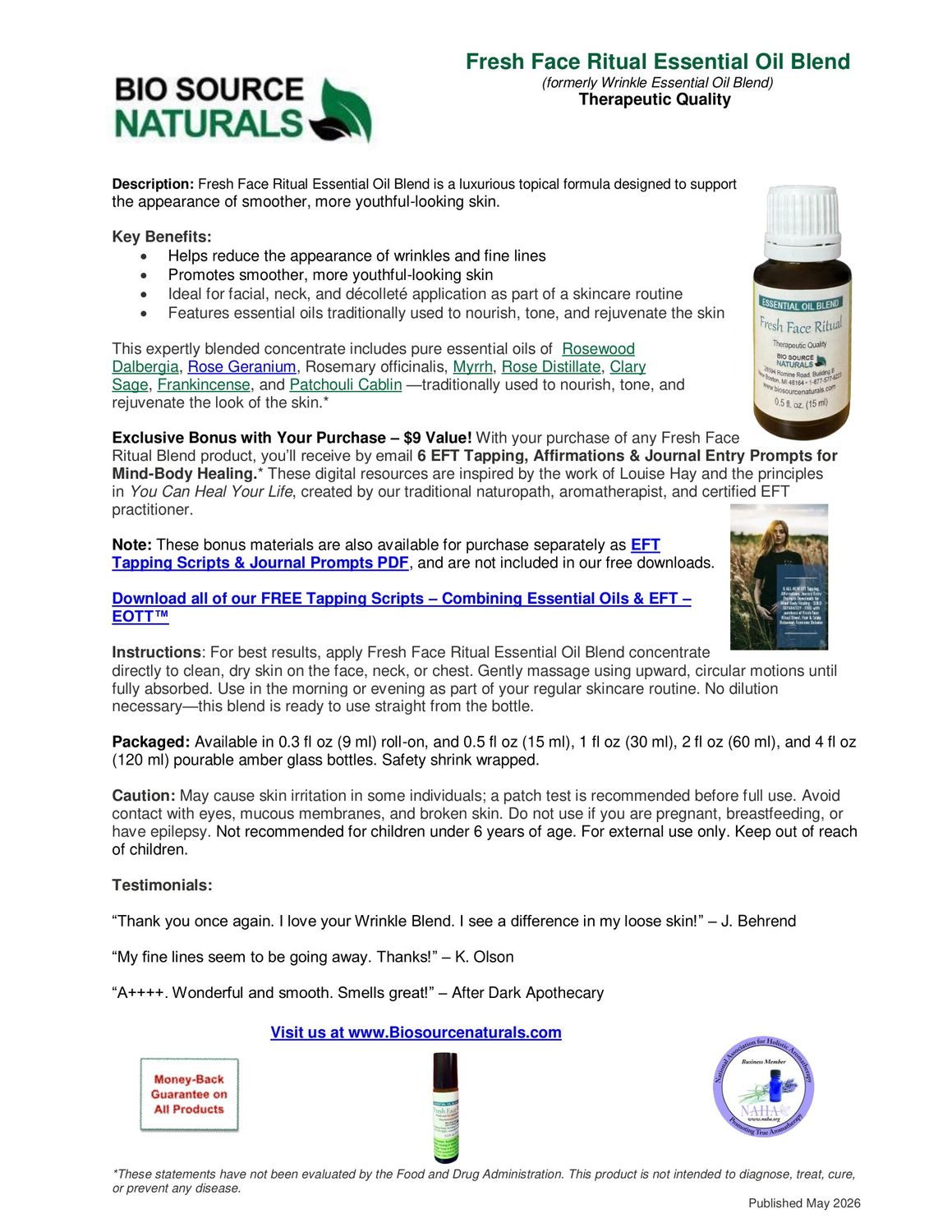 Fresh Face Ritual Essential Oil Blend Product Bulletin