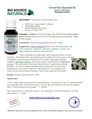 Yarrow Pure Essential Oil Product Bulletin