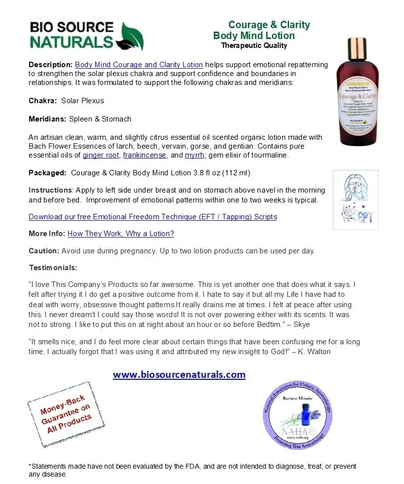 Courage &amp; Clarity Body-Mind Lotion Product Bulletin