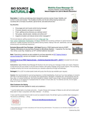 Mobility Ease Massage Oil Product Bulletin