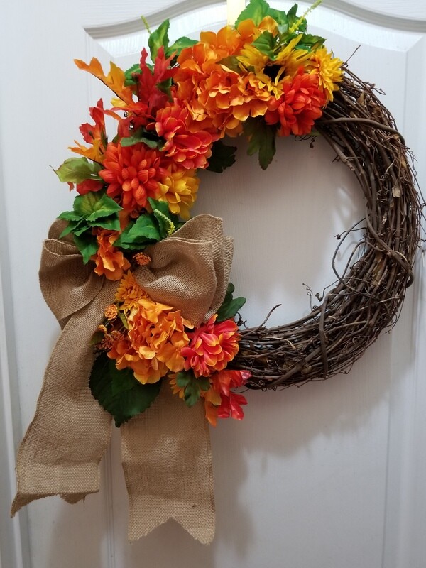 Fall Wreath with Burlap Bow