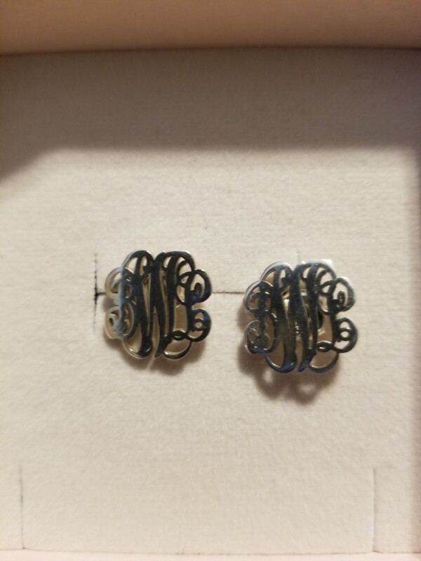Vine Monogram Sterling Silver Stud Earrings