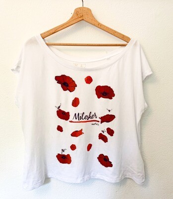 T-shirt type "crop top" Coton Bio - #Milesker/Merci