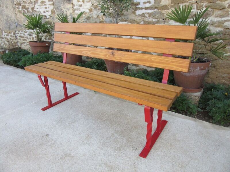Wood & Metal Bench - Chunky Barley Twists
