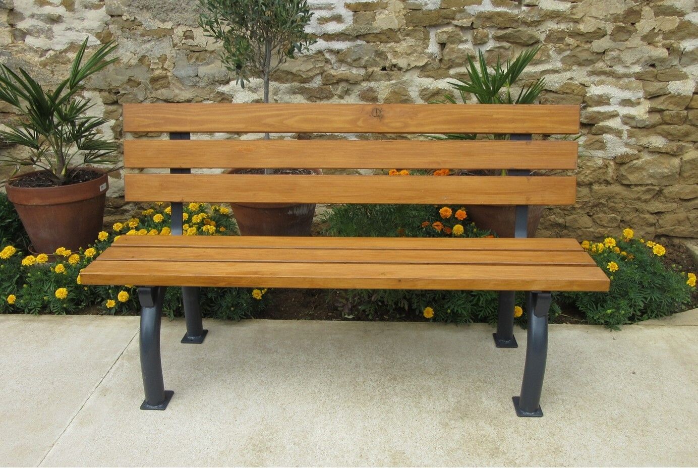 Wood & Metal Garden Bench - Chunky Tubular Ends