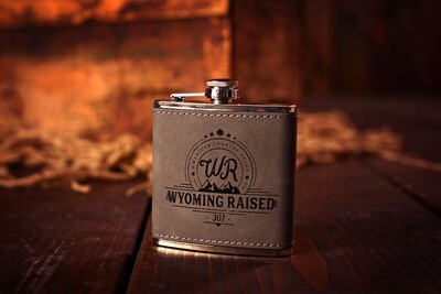 Wyoming Raised Leather Whiskey Flask