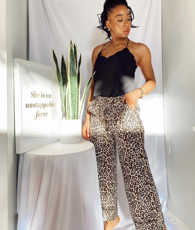 leopard silk pants
