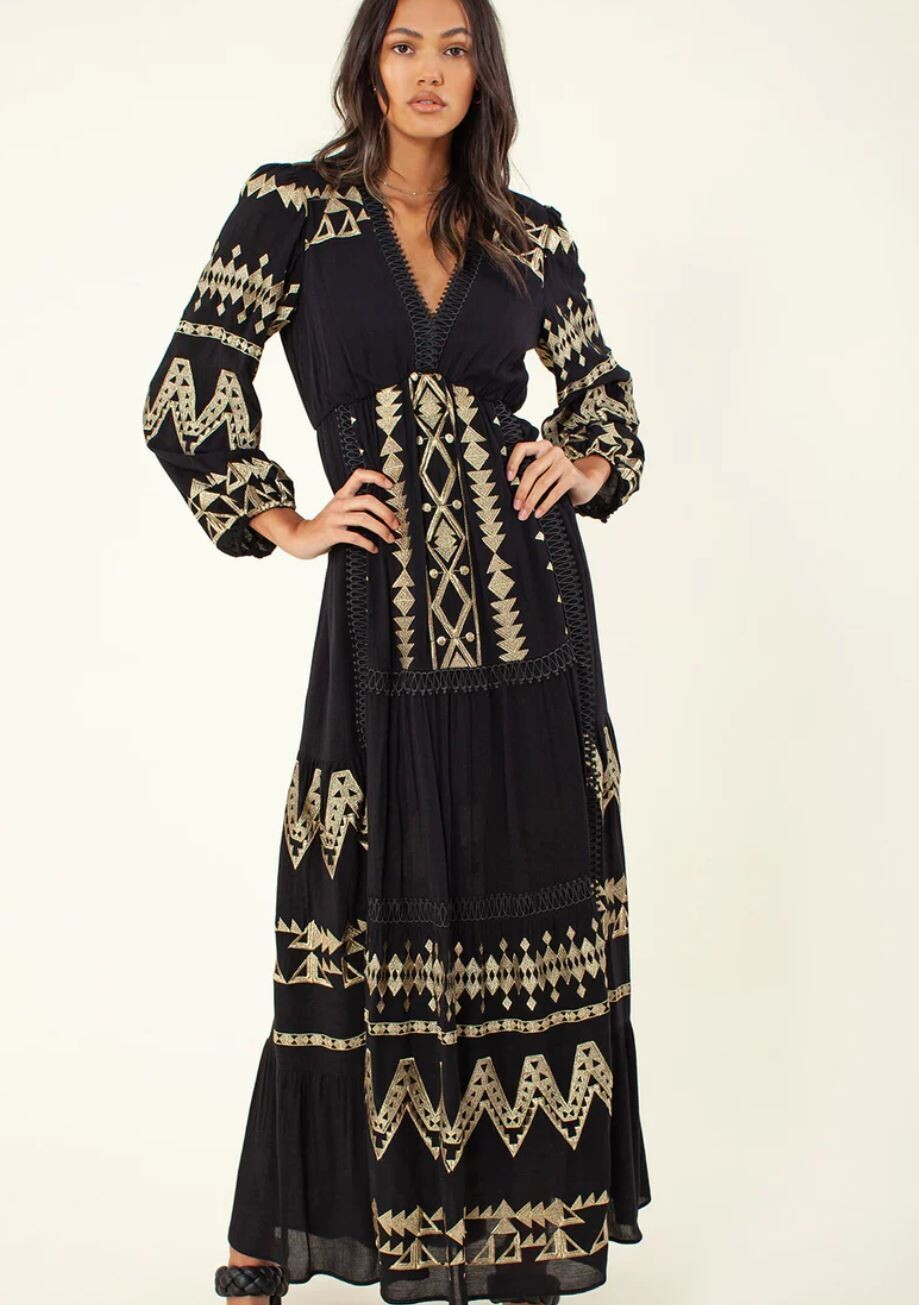 Hale Bob Fallin Embroidered Maxi Dress - Black