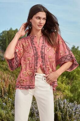 Johnny Was Mulane Blouse - Coral Sunset