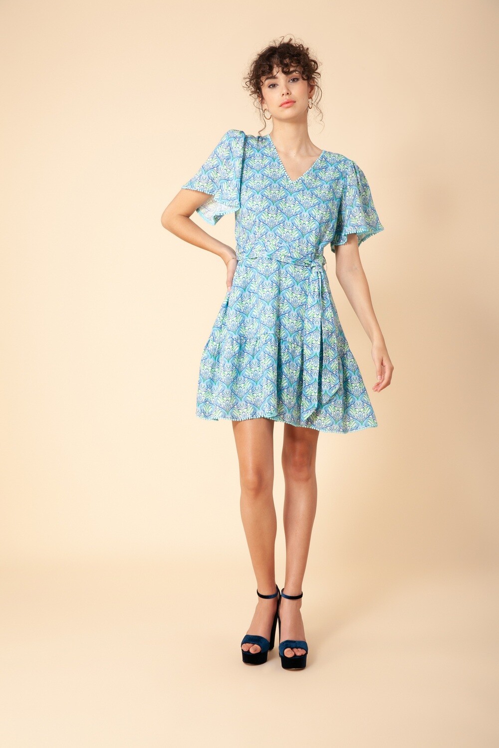 Hale Bob Lulie Linen Dress Blue 34HY6020