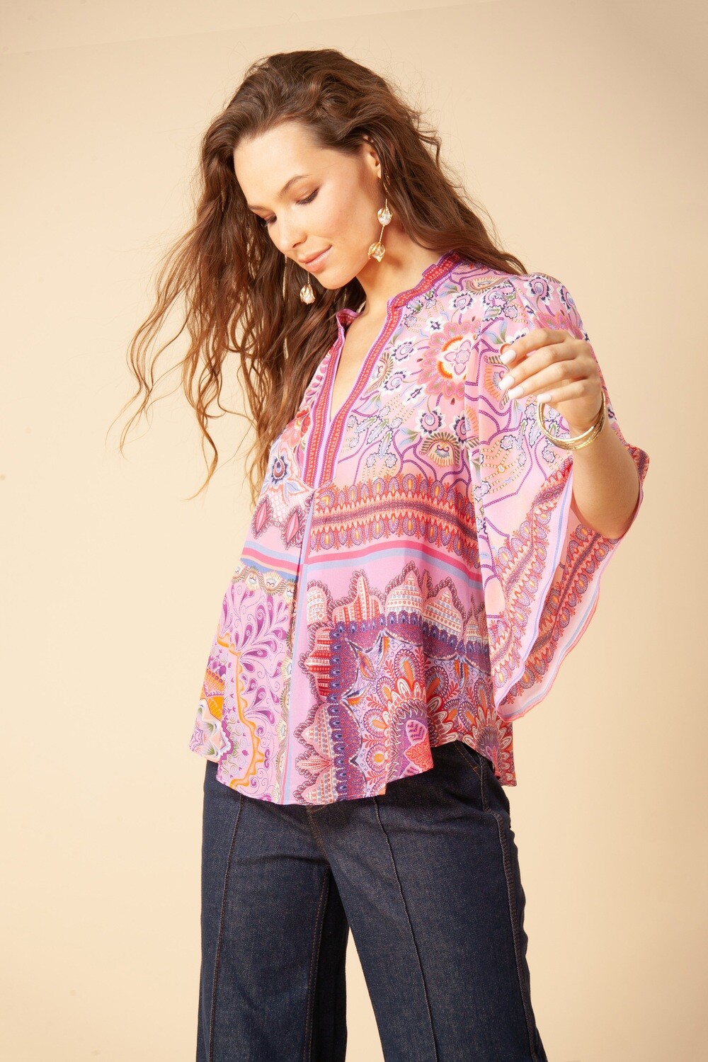 Hale Bob Janessa Silk Bell Sleeve Top
