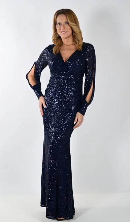 Frank Lyman Blue Sequin Gown 239808U