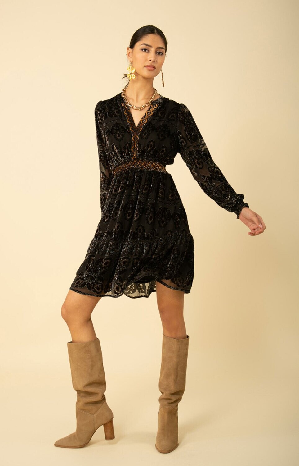 Hale Bob Camila Velvet Burnout Dress - 39ED6030 Black