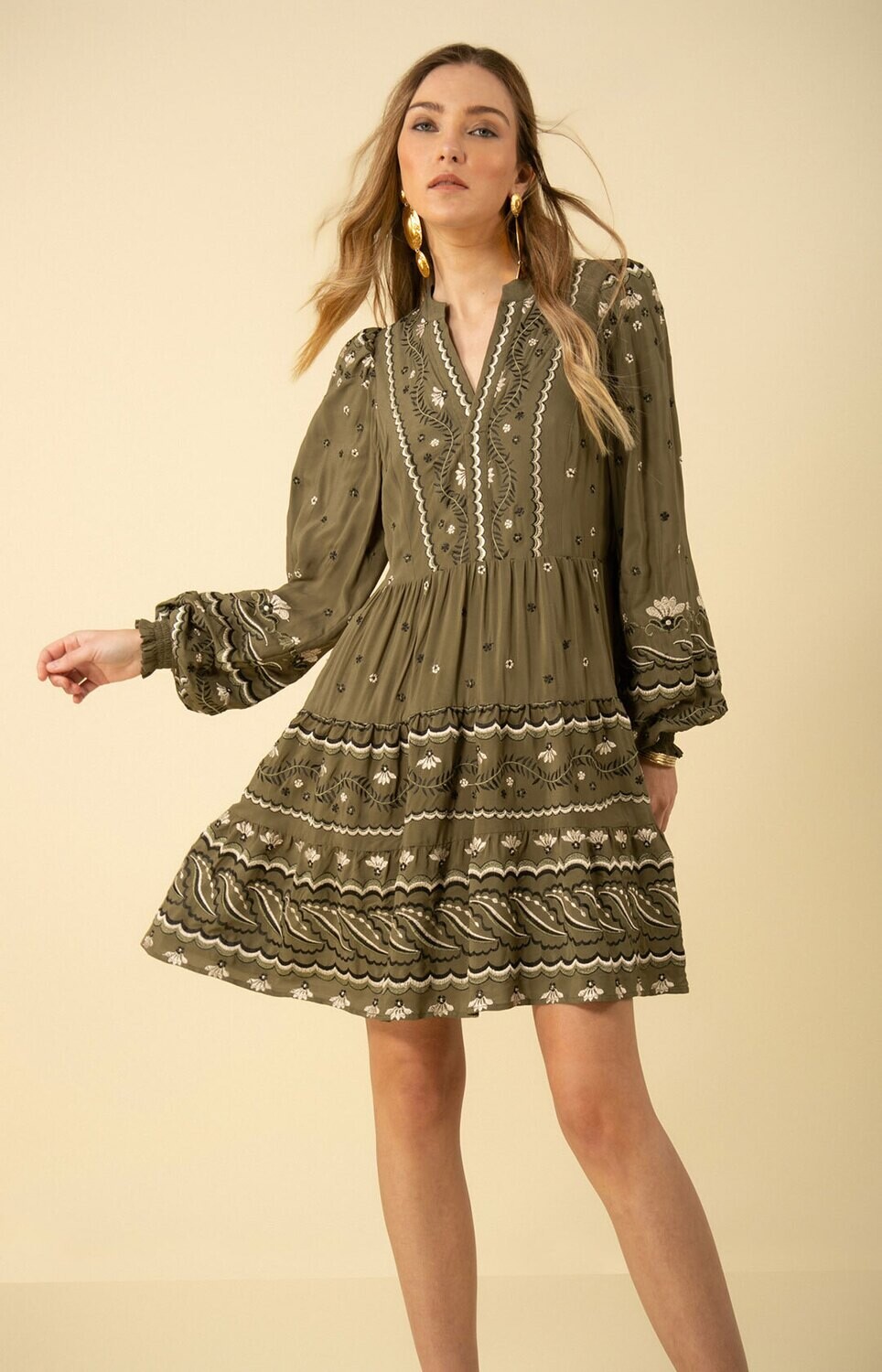 Hale Bob Audrey Embroidered Dress - 39TZ6020 - Olive