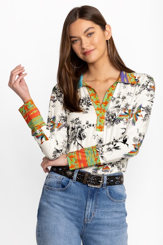 Johnny Was Dreamer Garden Split Front Henley Tee T17624-2