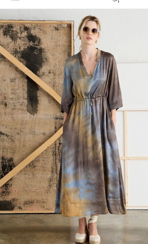 European Culture Silk Dress Abito Manica Corta Don