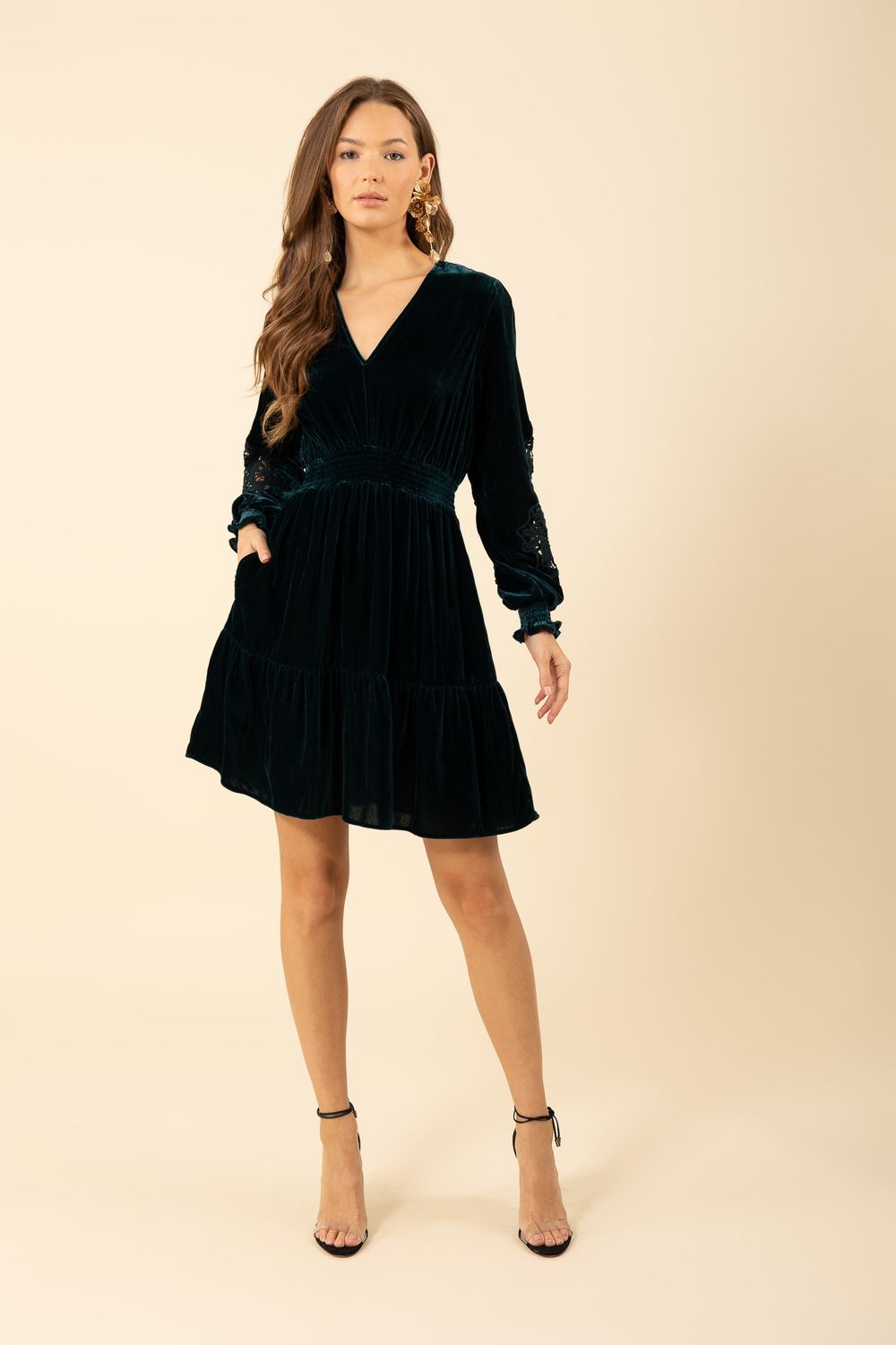 Hale Bob Alison Crochet Velvet Dress - Teal 48CF620A