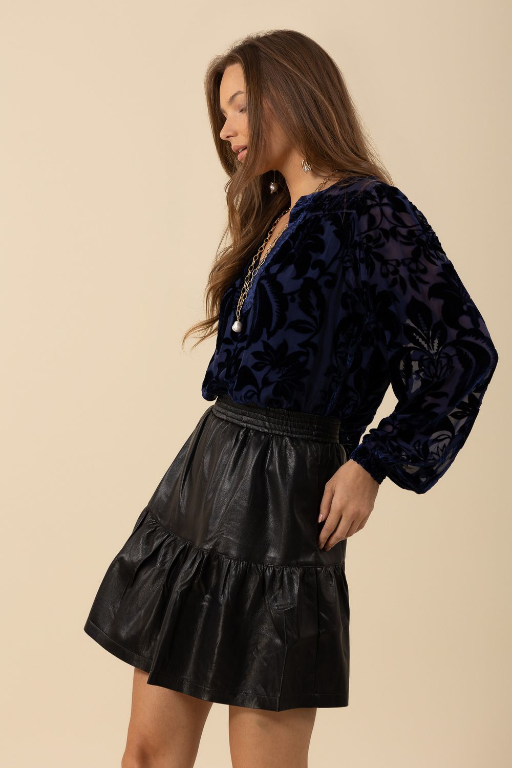 Hale Bob Danielle Velvet Burnout Top - Navy 48VT264S