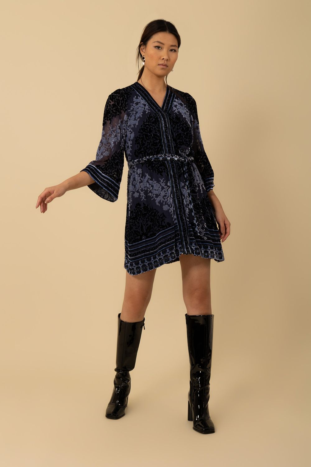 Hale Bob Helena Velvet Burnout Dress 49ET610A Navy