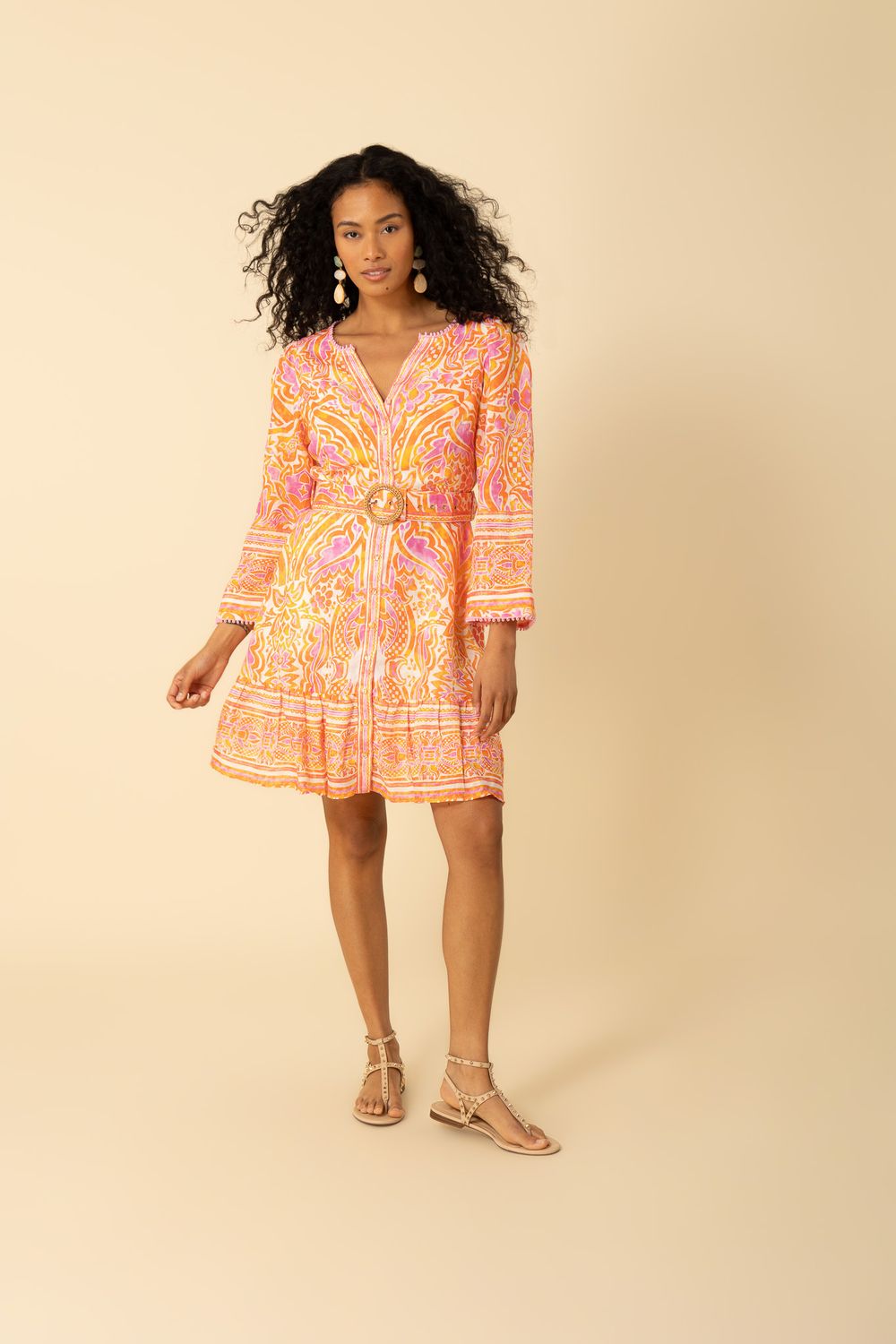Hale Bob Davina Linen Short Dress 4YYU674A Orange