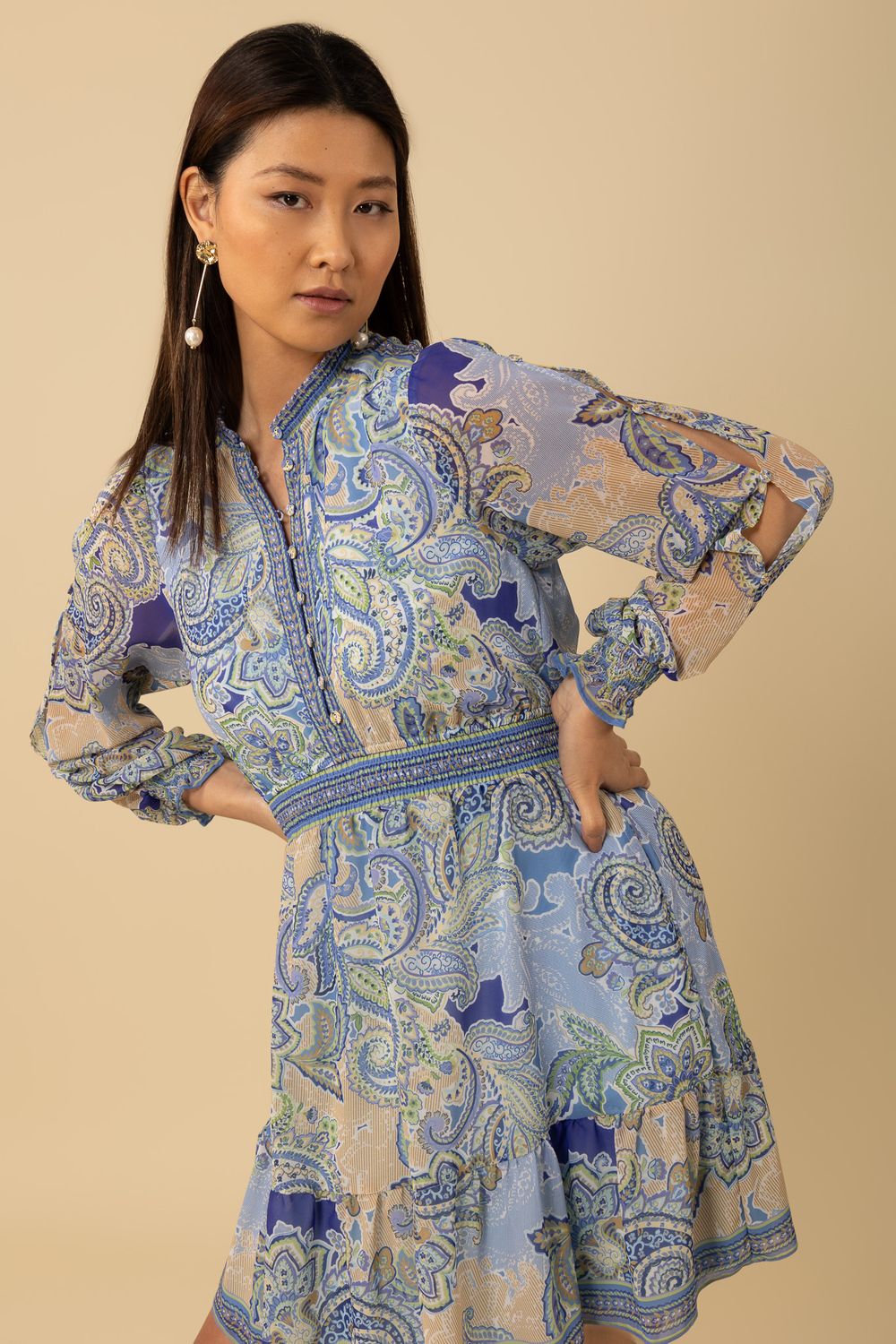 Hale Bob Shelby Chiffon Dress 4YDD630A Blue