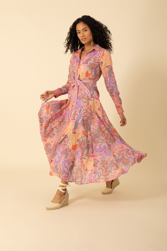Hale Bob Clementine Linen Maxi Dress 4YDD632A Pink