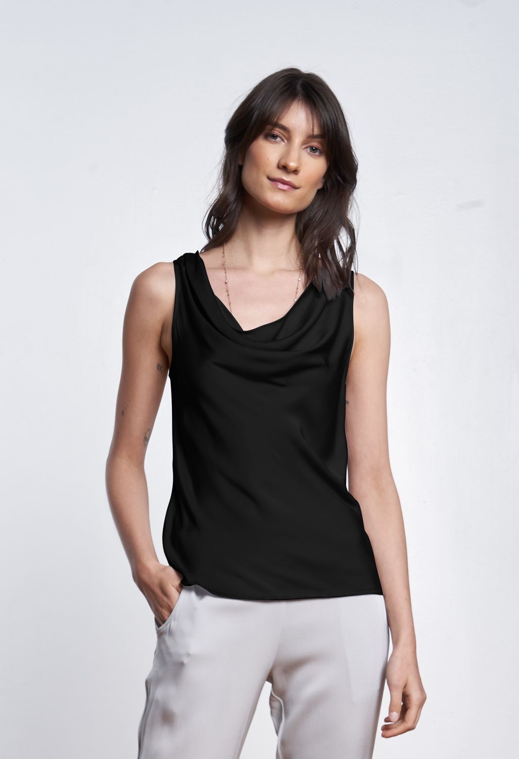 Nouvelle Silk 95 Paris Cowl Neck Tank Top