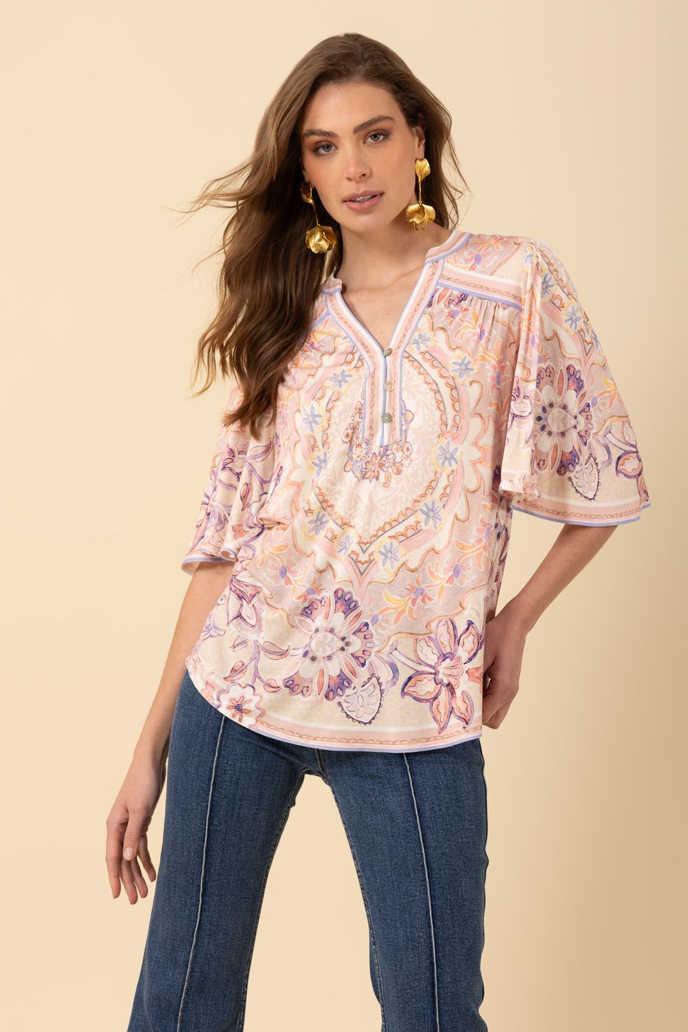 Hale Bob Kaitlyn Jersey Top 4ZCA210A Beige