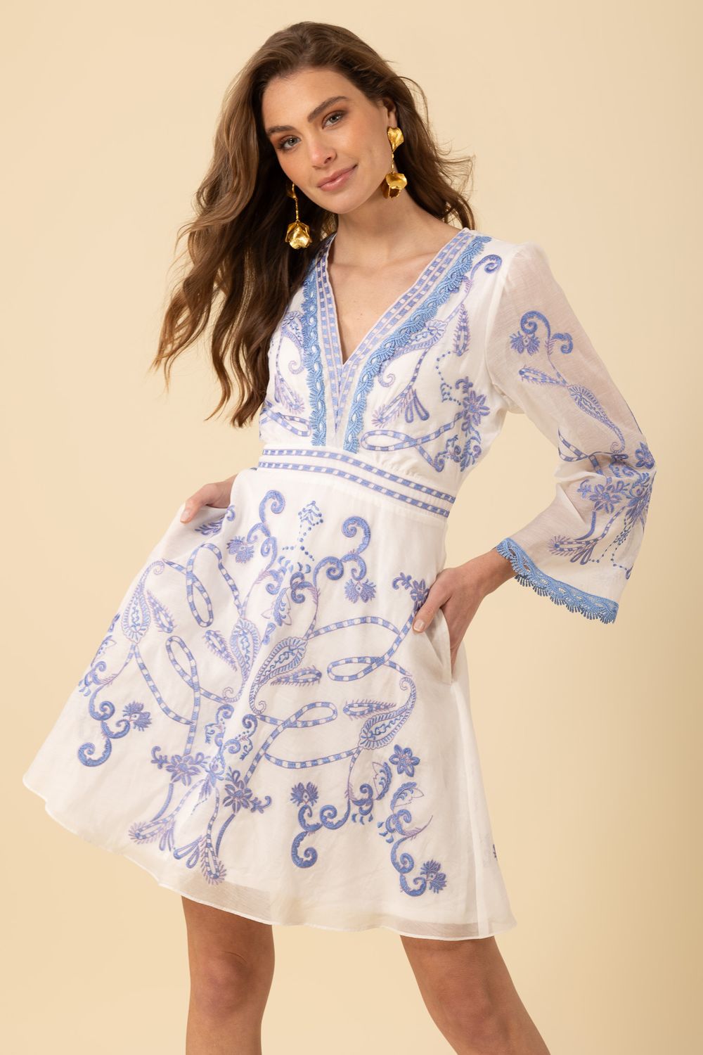 Hale Bob Cassandra Embroidered Dress 4ZFA632A Blue